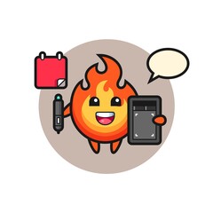Illustration of fire mascot as a graphic designer