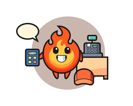 Illustration Of Fire Character As A Cashier