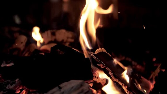 Burning fireplace in slow motion.