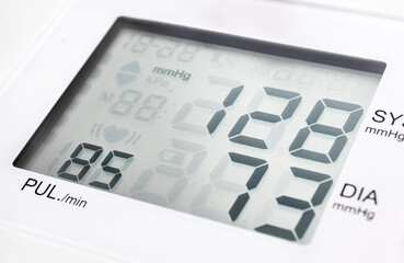 Monitor of Medical blood pressure tonometer. Close up.