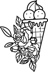 Floral Ice Cream Vector Illustration