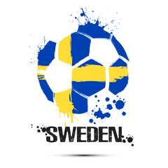 Abstract soccer ball with Swedish national flag colors. Flag of Sweden in the form of a soccer ball made on an isolated background. Football championship banner. Vector illustration