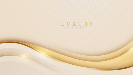 Soepele gouden golf op crème schaduw kleur achtergrond. Luxe papier gesneden stijl 3d romantisch concept. Vectorillustratie voor ontwerp.