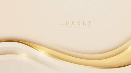 Zelfklevend Fotobehang Abstracte golf Soepele gouden golf op crème schaduw kleur achtergrond. Luxe papier gesneden stijl 3d romantisch concept. Vectorillustratie voor ontwerp.