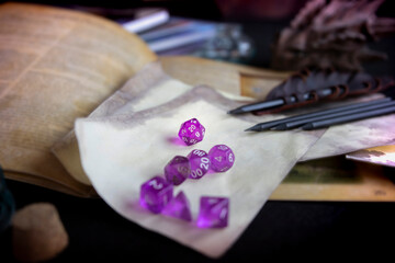 Dice, Dragon, sheet and book
