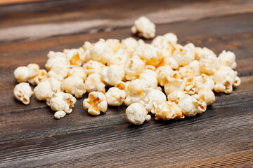 popcorn on a wooden table snack classic delicacy