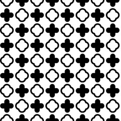 Black Shapes Ornament. Vector Checkered Black And White Pattern. Chess Crosses Shapes Pattern.