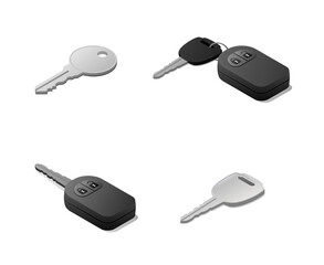 Car key and remote control. Isometric vector illustration. Isolated on white background.