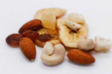 dried fruits and nuts
 on a white background close-up