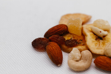 dried fruits and nuts
 on a white background close-up