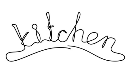 Kitchen one line lettering. Hand-lettering phrase. Vector illustration. Used for badges, labels, logo, bakery, street festival, farmers market, country fair, shop, food studio
