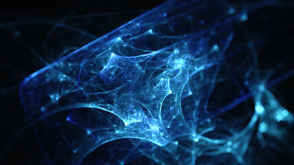 Abstract background, smooth multicolored lines on a black background.