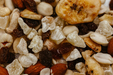 dried fruits and nuts
 on a white background close-up