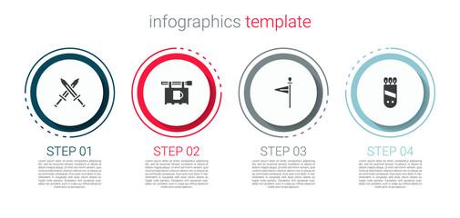 Set Crossed medieval sword, Street signboard with Bar, Medieval flag and Quiver arrows. Business infographic template. Vector