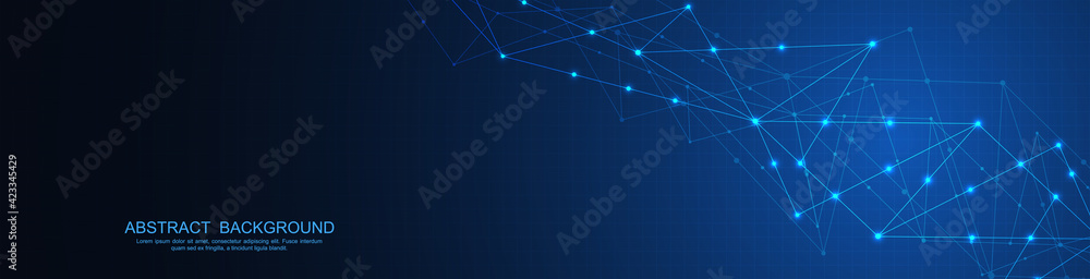 Fototapete website header or banner design with abstract polygonal background and connecting dots and lines. gl