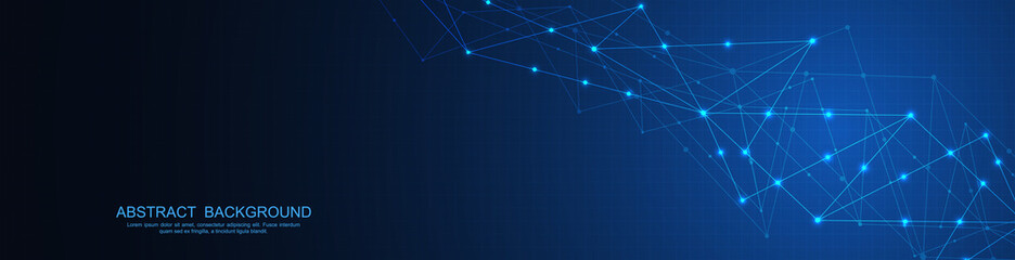 Website header or banner design with abstract polygonal background and connecting dots and lines. Global network connection. Digital technology with plexus background and space for your text