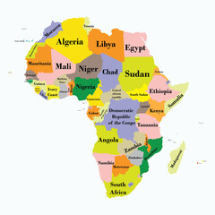 Map of Africa specifying regions and countries.