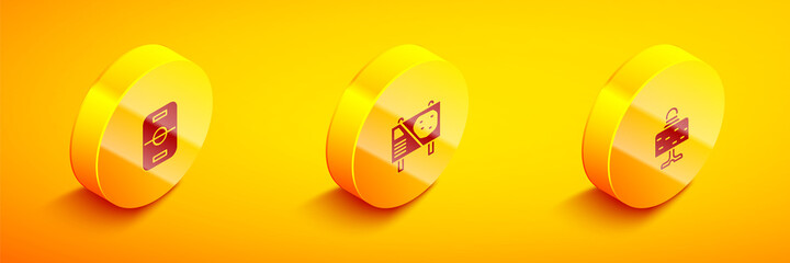 Set Isometric Hockey table, Amusement park billboard and Magic ball on icon. Vector