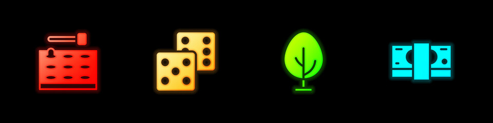 Set Arcade game machine, Game dice, Tree and Stacks paper money cash icon. Vector