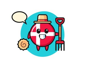 Mascot character of denmark flag badge as a farmer
