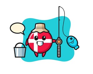 Mascot character of denmark flag badge as a fisherman