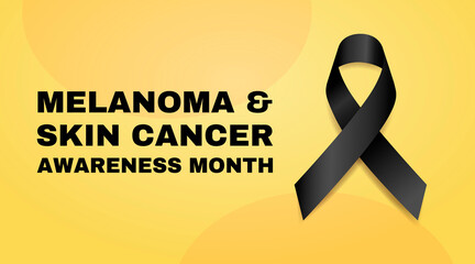May is National Melanoma and Skin Cancer Awareness Month. Concept with black Ribbon. Banner template. Vector illustration.