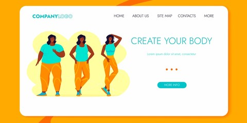 Athlete woman. Weightlift BodyBuilding Character Design for Landing Page. Workout Training Lifestyle Website Concept.