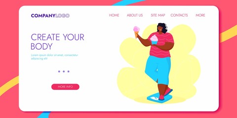 Athlete woman. Weightlift BodyBuilding Character Design for Landing Page. Workout Training Lifestyle Website Concept.