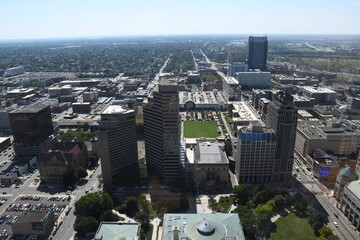 An aerial of the Columbus, Ohio city center on a beautiful morning
