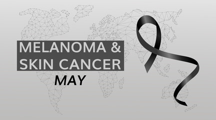 May is National Melanoma and Skin Cancer Awareness Month. Concept with black Ribbon. Banner template. Vector illustration.