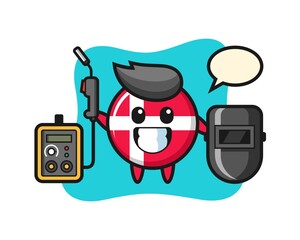 denmark flag badge mascot illustration holding a golden badge