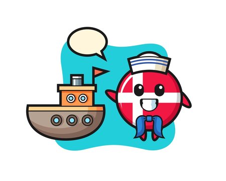Character mascot of denmark flag badge as a sailor man