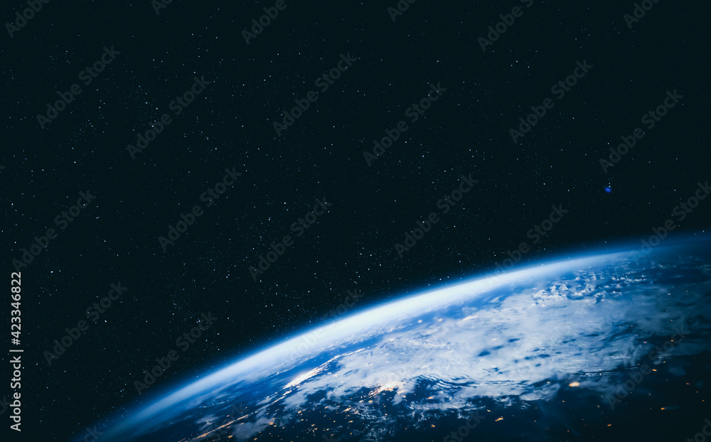 Aufkleber planet earth globe view from space showing realistic earth surface and world map as in outer space p