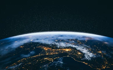 Foto op Canvas Planeet aarde wereldbol uitzicht vanuit de ruimte met realistisch aardoppervlak en wereldkaart zoals in het oogpunt van de ruimte. Elementen van dit beeld geleverd door NASA planeet aarde van ruimtefoto& 39 s. © Summit Art Creations