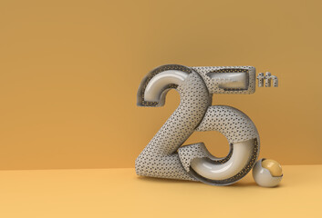 25th Years Anniversary Celebration 3D Render Illustration Design.
