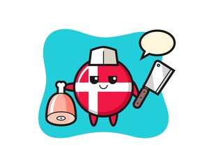 Illustration of denmark flag badge character as a butcher
