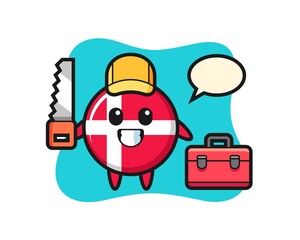 Illustration of denmark flag badge character as a woodworker