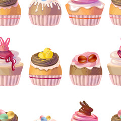 Seamless pattern with traditional easter sweet food. Festive elements in endless texture. Illustration can be used for restaurant and cafe menu and food design projects.