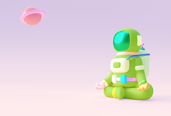 3d Render Spaceman Astronaut Yoga Gestures 3d illustration Design.