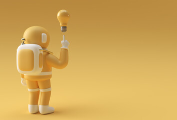 3d Render Spaceman Astronaut Hand Pointing Finger Light idea Bulb Gesture 3d illustration Design.
