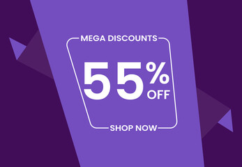 Mega Discounts 55% Off Shop Now. 55 percent Discount sale modern banner vector illustration