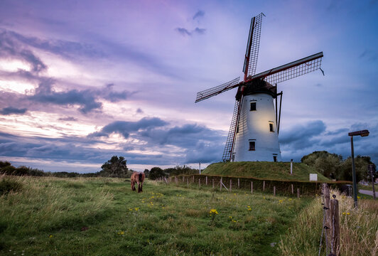 Old windmill in Damme, Belgium known as Hoeke Mill (Hoekemolen)