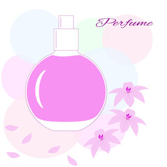 Bottle of perfume. Delicate pink background