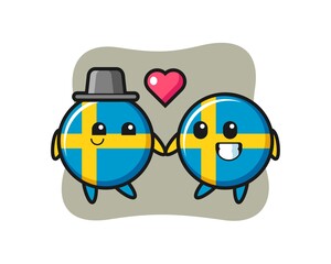 sweden flag badge cartoon character couple with fall in love gesture
