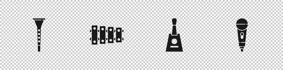 Set Clarinet, Xylophone, Balalaika and Microphone icon. Vector