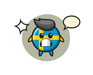 sweden flag badge character cartoon with shocked gesture