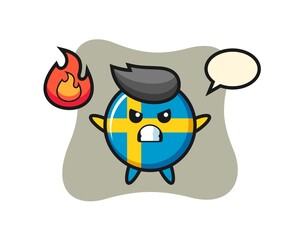 sweden flag badge character cartoon with angry gesture