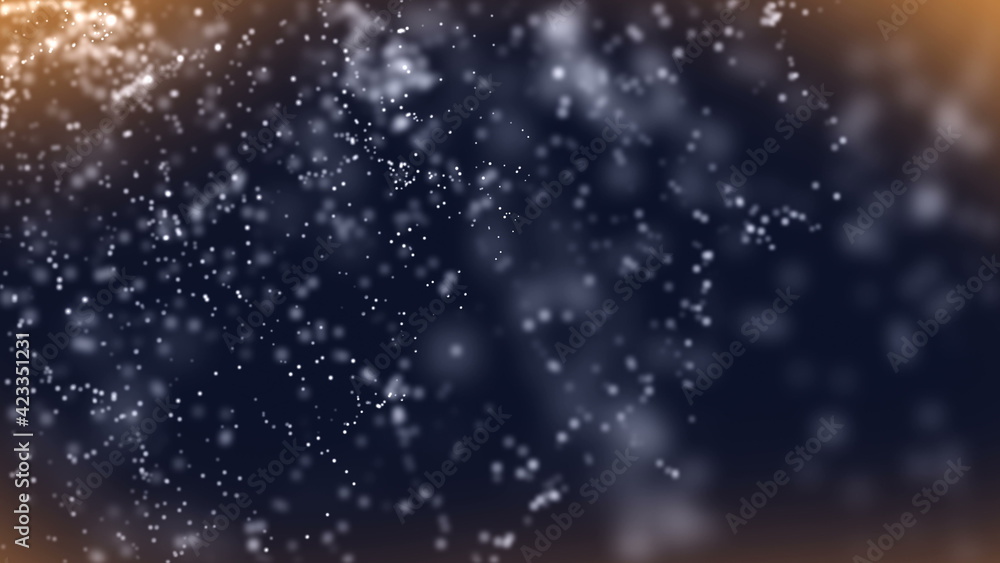 Poster natural organic dust particles floating on black background. glittering sparkling particles randomly
