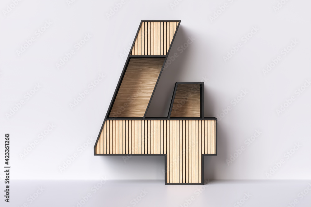 Aufkleber wood number 4 designed in the shape of a bookshelf. inspired by japandi style which is a mix of scan