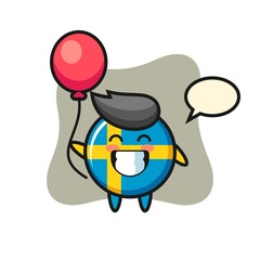 sweden flag badge mascot illustration is playing balloon